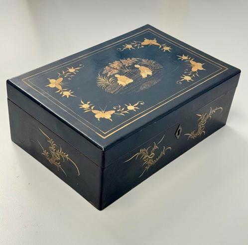 Chinees gelakt Qing 1890 antiek Naaidoos Juwelendoos hout, Antiek en Kunst, Curiosa en Brocante, Ophalen of Verzenden