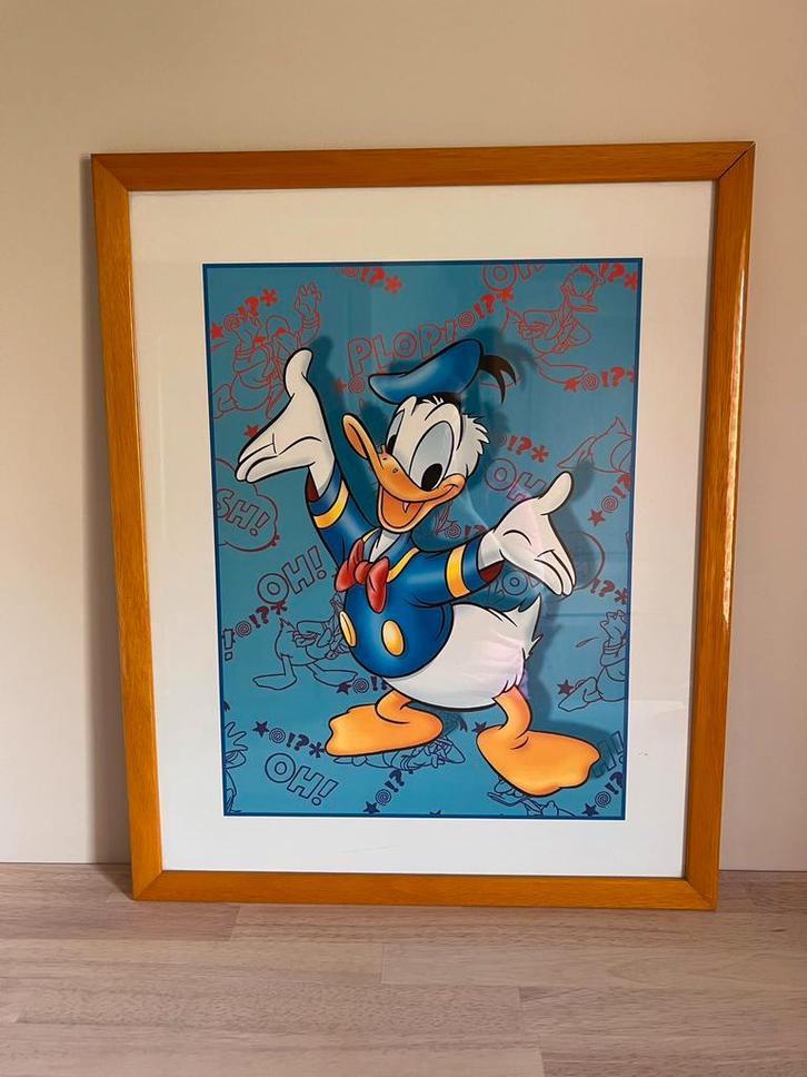 Kader met vintage poster Donald Duck Disney, Verzamelen, Disney, Gebruikt, Plaatje of Poster, Donald Duck, Ophalen