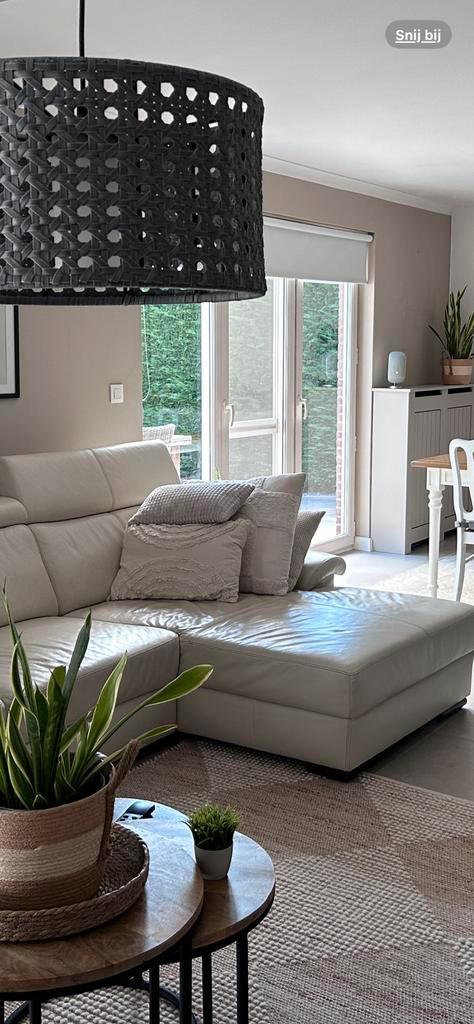 Prachtig hoeksalon leder Wit, Huis en Inrichting, Zetels | Complete zithoeken, Gebruikt, Ophalen