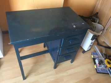 Retro school bureau voor kind blauwzilver + vernist beschikbaar voor biedingen