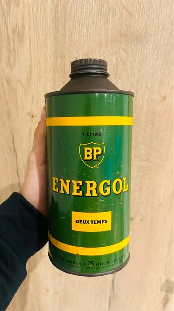 Bidon d’huile Olieblik olie blik oil can Bp energol 2temps  disponible aux enchères