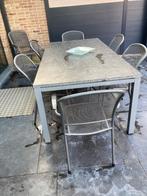 Eettafel + 8 stoelen, Tuin en Terras, Ophalen, Gebruikt, Metaal, Stapelbaar