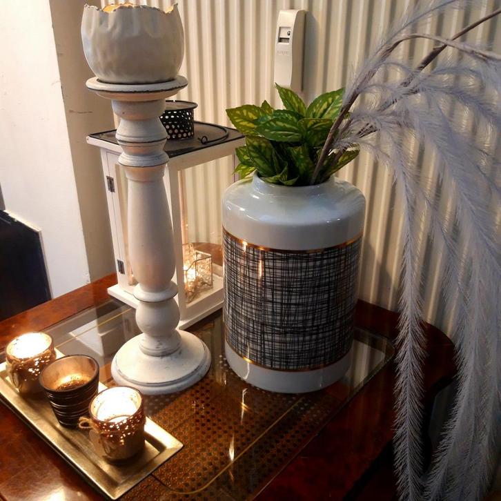 Fraaie decoratie set, Huis en Inrichting, Woonaccessoires | Kandelaars en Kaarsen, Zo goed als nieuw, Kandelaar, Goud, Wit, Ophalen of Verzenden