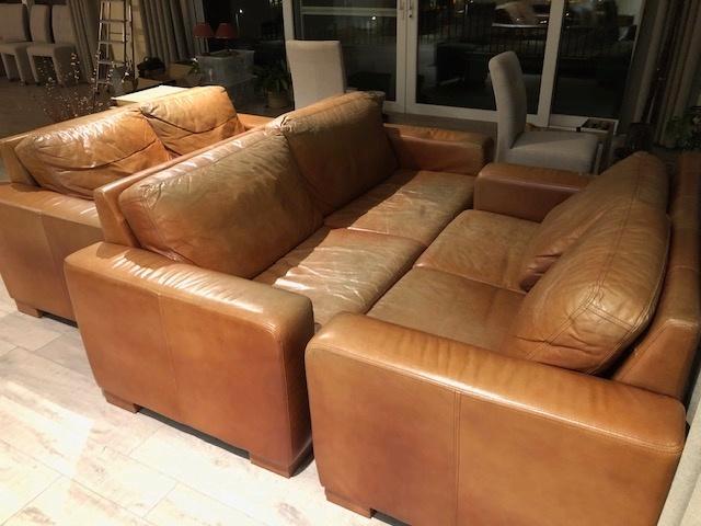 lederen salon 3+2+2 MOET WEG LAATSTE KANS, Huis en Inrichting, Zetels | Complete zithoeken, Gebruikt, Leer, Ophalen