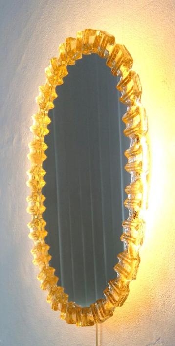 Vintage spiegel ijsglas wandspiegel Honsel Leuchten ovaal