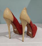 663C* 1969 Sexy tweekleurige leren pumps hakken 15cm (36), Kleding | Dames, Pumps, Verzenden, Zo goed als nieuw, Rood