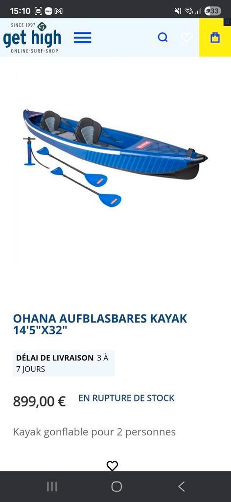 Nieuwe Ohana 2-persoonskajak nieuwe prijs 899€, Watersport en Boten, Kajaks, Zo goed als nieuw, Ophalen