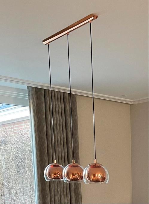 Hanglamp - glazen bol - 3 lampen - koper, Maison & Meubles, Lampes | Suspensions, Neuf, Enlèvement
