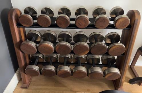 NOHRD professionele DumbBells Set design Walnoot, Sport en Fitness, Fitnessapparatuur, Zo goed als nieuw, Overige typen, Ophalen