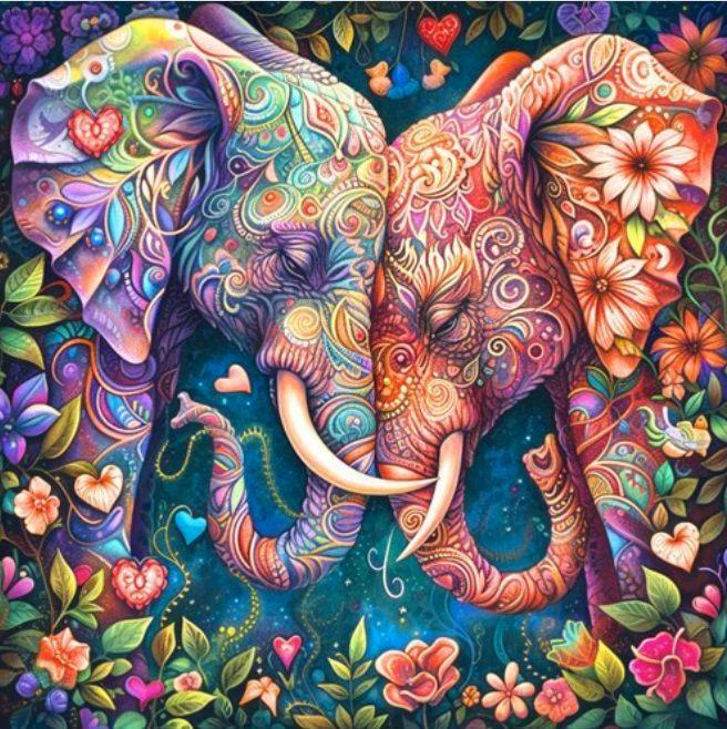 Diamond Painting olifanten 50x40cm (rond), Hobby en Vrije tijd, Schilderen, Nieuw, Overige typen, Verzenden