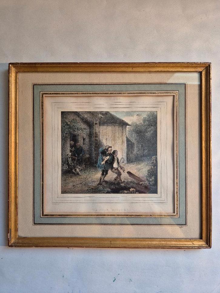 litho ' D'APUI MUTUEL ' J.B. MADOU 19e eeuw, Antiek en Kunst, Kunst | Litho's en Zeefdrukken, Ophalen of Verzenden