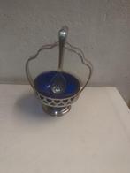 vintage verzilverde suikerpot met een kobaltblauwe glazen, Ophalen