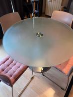 Belle table à manger ronde 110cm verre et pied métal., Maison & Meubles, Tables | Tables à manger, Comme neuf, Verre