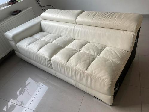 Lederen witte hoekzetel Italiaans design met 3 verstelbare, Huis en Inrichting, Zetels | Zetels en Chaises Longues, Gebruikt, Vierpersoons of meer