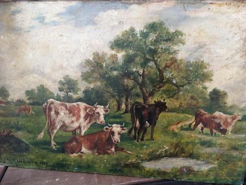 Schilderij koeien, olieverf, 1903,  H. W. Van Rijswijck, Antiek en Kunst, Kunst | Schilderijen | Klassiek, Ophalen