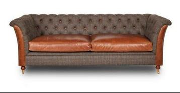 Chesterfield stof Baltimore bank Harris tweed cognac leer beschikbaar voor biedingen