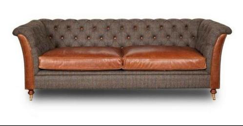 Chesterfield stof Baltimore bank Harris tweed cognac leer, Huis en Inrichting, Zetels | Zetels, Stof, Ophalen of Verzenden