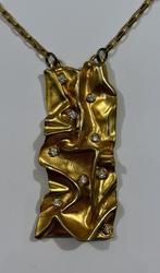 Goudkleurige halsketting met rechthoekige hanger, Overige materialen, Met strass, Nieuw, Ophalen of Verzenden