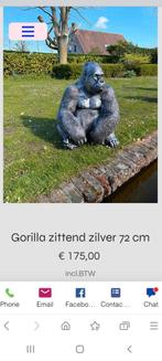 Nieuw Gorilla zittend zilver 72 cm hoog, Tuin en Terras, Nieuw, Ophalen