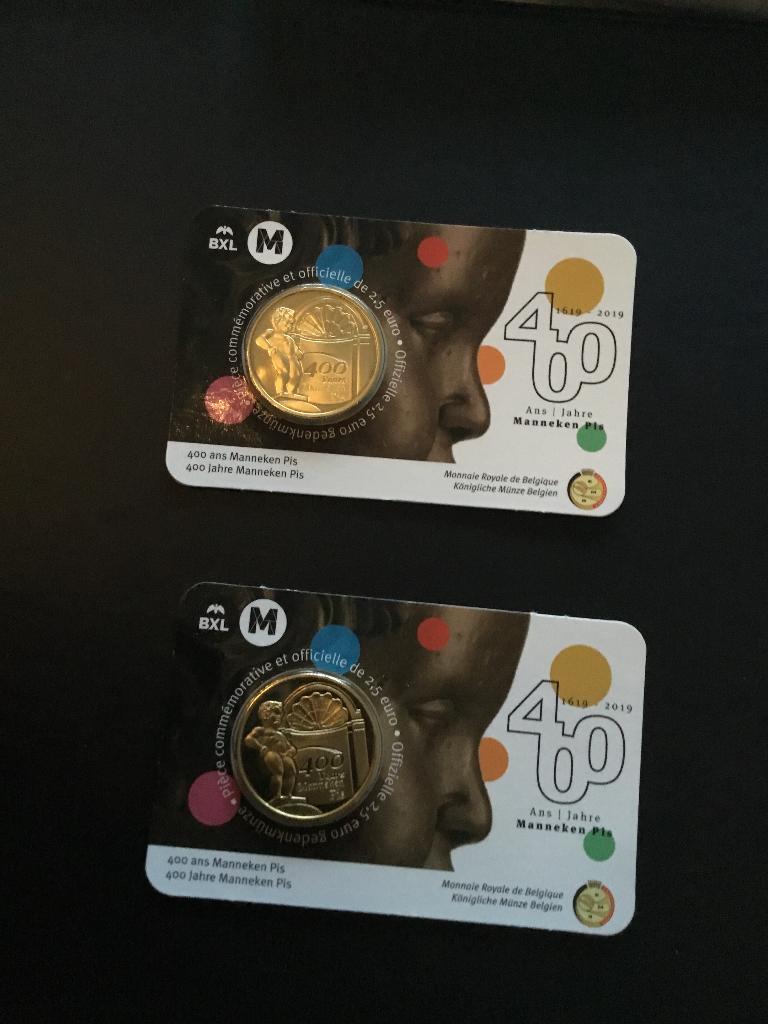 Twee coincards manneke pis 2,5 euro, Enlèvement ou Envoi, Autre, Monnaie en vrac