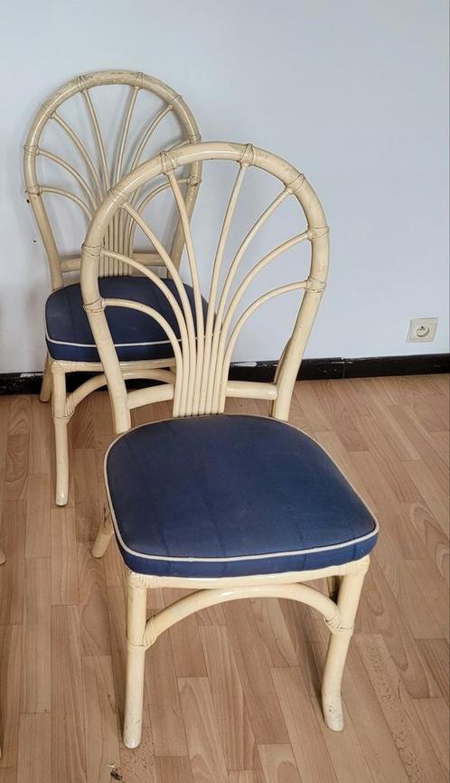 Paar vintage stoelen van bamboe&rotan met gevoerde zitting, Huis en Inrichting, Stoelen, Ophalen