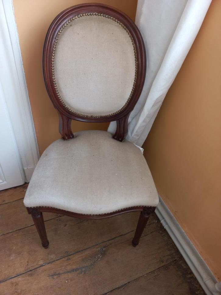 zes louis 16-stijl voetenstoelen, Huis en Inrichting, Stoelen, Gebruikt, Vijf, Zes of meer stoelen, Hout, Bruin, Ophalen