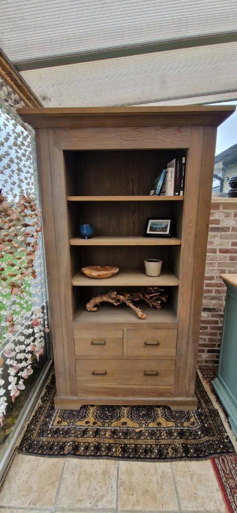 Teak houten barkast of boekenkast met zijkasten, Huis en Inrichting, Kasten | Boekenkasten, Zo goed als nieuw, 100 tot 150 cm