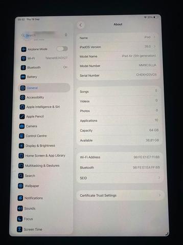Ipad air 5 2022 100% beschikbaar voor biedingen