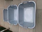 3 Stevige grote plastiekbakken ,met handvat, Huis en Inrichting, Emmers, Ophalen, Gebruikt, Kunststof, Met handgreep
