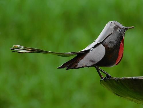 Vogelbad - Zwart met Vogeltjes 2 om 1 - Tuinsteker - Metaal, Tuin en Terras, Vogelhuisjes en Vogelbaden, Ophalen of Verzenden