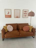 Leren zetel cognac bruin, Huis en Inrichting, Ophalen, Driepersoons, Zo goed als nieuw, Rechte bank