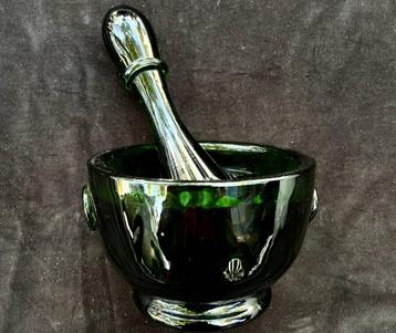 Mortier & pilon en verre vert – pièce vintage design beschikbaar voor biedingen