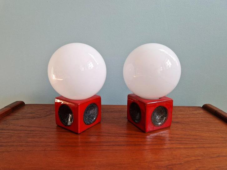 Paire de lampes de chevets en céramique et opaline, 1970, Antiquités & Art, Antiquités | Éclairage, Enlèvement ou Envoi