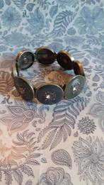 bracelet plaque ronde emaillée grise  (x2008), Handtassen en Accessoires, Armbanden, Ophalen of Verzenden, Gebruikt, Grijs, Staal