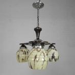 Art Deco hanglamp met 3 glazen gemarmerde kappen, jaren 30, Antiek en Kunst, Antiek | Verlichting, Ophalen of Verzenden