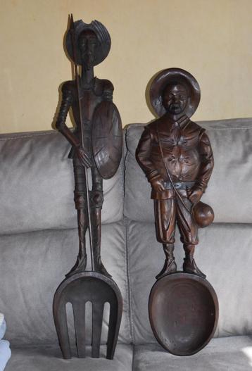 Houten lepel en vork als Don Quichot en Sancho Panza beschikbaar voor biedingen