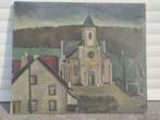 Huile sur toile église du village signe jean Michel hendrick, Antiek en Kunst, Ophalen of Verzenden