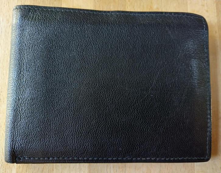 Zwarte portefeuille met bankkaarthouder en portemonee, Handtassen en Accessoires, Portemonnees, Gebruikt, Overige merken, Zwart