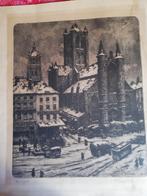 J. Van De Leene, ets; 'Winter in Gent', Antiek en Kunst, Ophalen of Verzenden