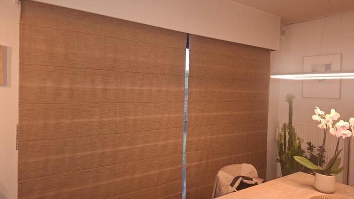 optrekgordijnen, Huis en Inrichting, Stoffering | Gordijnen en Lamellen, Gebruikt, 200 cm of meer, 100 tot 150 cm, Beige, Bruin