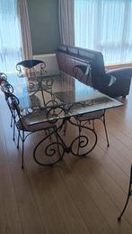 Tafel en stoelen in smeedijzer, Ophalen, Zo goed als nieuw, Glas