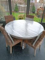 Hardhouten tafel, Ophalen, Gebruikt, Rond, Vijf personen of meer