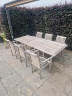 Tafel en stoelen set teak. Tuinset, Tuin en Terras, Ophalen, Zo goed als nieuw, Hout, Tuinset
