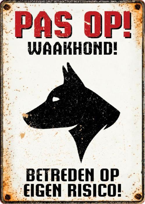 Metalen bord Pas op! Waakhond, Tuin en Terras, Tuinwanddecoratie, Nieuw, Ophalen of Verzenden