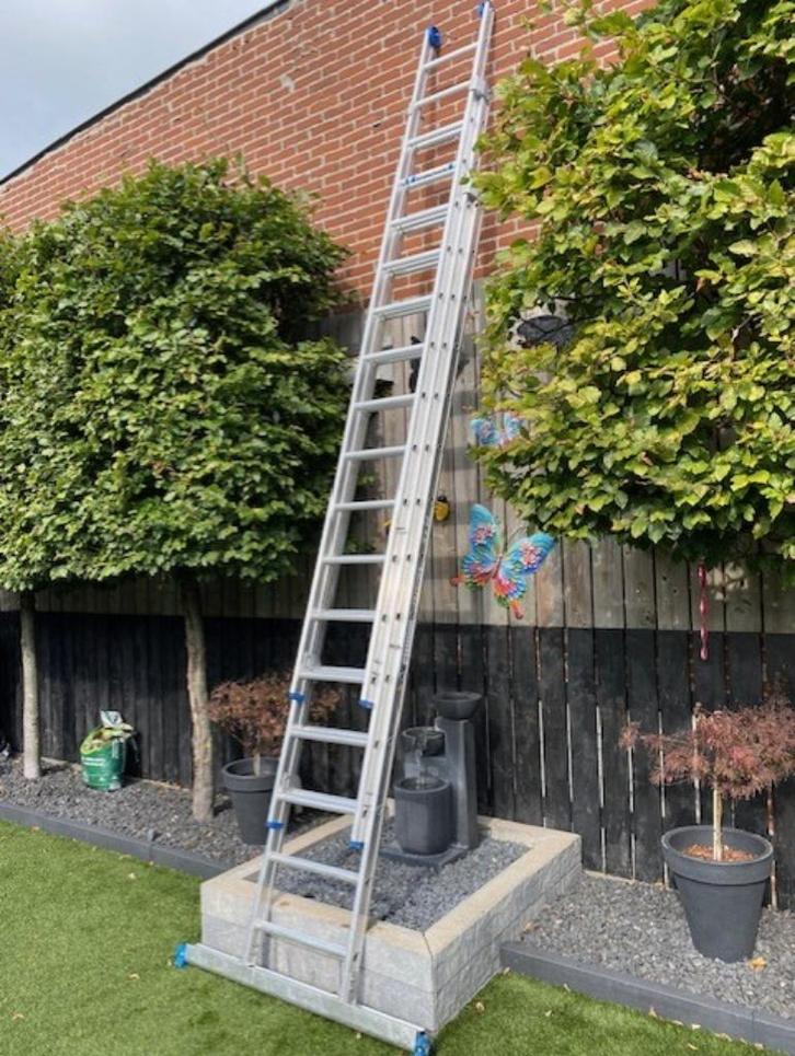 Alumex Professionele 3x14 Schuifladder (ZGAN), Doe-het-zelf en Bouw, Ladders en Trappen, Zo goed als nieuw, Ladder, 4 meter of meer