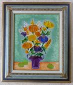 DENISE MALFET / BLOEMENVAAS / EGLOMISE / 85x74cm / KADER SIG, Antiek en Kunst, Ophalen