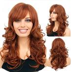 Pruik lang rood haar met slagen in laagjes, Envoi, Neuf