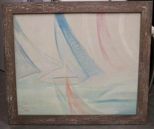 Alfred Prowizur, abstractie met zeilboten, Antiek en Kunst, Kunst | Schilderijen | Abstract, Ophalen of Verzenden