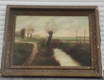 Huile sur toile paysage avec saules signe beschikbaar voor biedingen