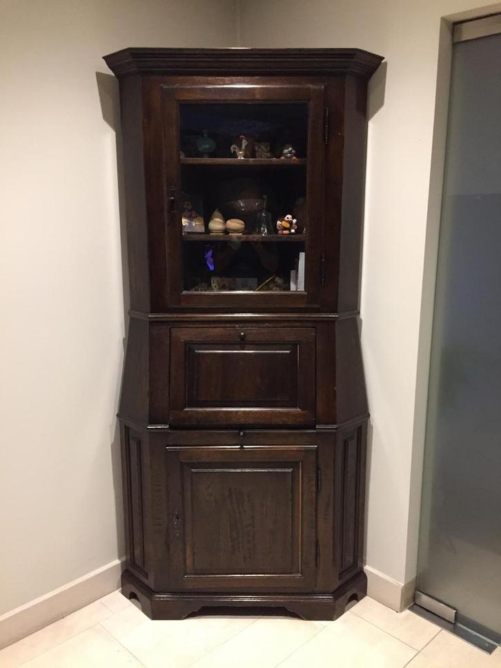 Hoekkast eik gekleurd, achterzijde volle eik, Huis en Inrichting, Kasten | Secretaires, Ophalen